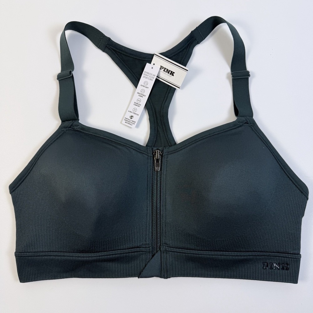 Victoria's Secret PINK Seamless Front Close Air High-Impact Green Sports Bra M